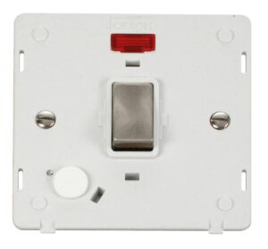 Click Definity Ingot 20A Dp Switch With Flex Outlet & Neon Insert White / Br. Stainless