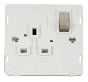 Click Definity Ingot 1 Gang 13A Dp Switched Socket Insert White / Brushed Stainless