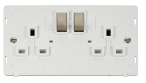 Click Definity Ingot 2 Gang 13A Dp Switched Socket Insert White / Brushed Stainless
