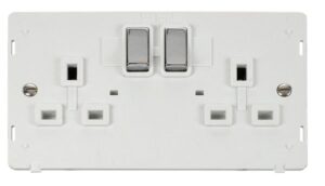 Click Definity Ingot 2 Gang 13A Dp Switched Socket Insert White / Chrome