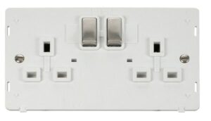 Click Definity Ingot 2 Gang 13A Dp Switched Socket Insert White / Stainless Steel