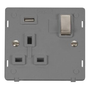 Click Definity 13A Ingot 1 Gang Switched Socket Outlet With Single 2.1A Usb Outlet Insert