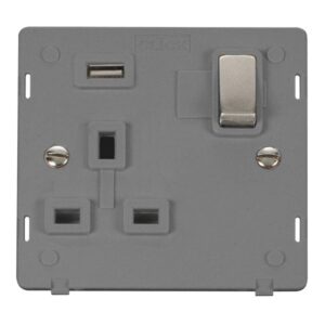 Click Definity 13A Ingot 1 Gang Switched Socket Outlet With Single 2.1A Usb Outlet Insert