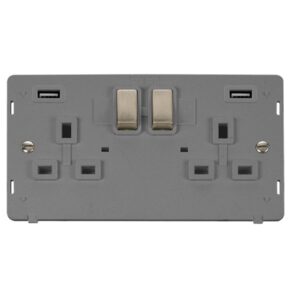 Click Definity 13A Ingot 2 Gang Switched Socket Outlet With Twin Usb (Total 4.2A) Outlets Insert