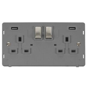 Click Definity 13A Ingot 2 Gang Switched Socket Outlet With Twin Usb (Total 4.2A) Outlets Insert