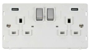 Click Definity 13A Ingot 2 Gang Switched Socket With Twin 2.1A Usb Outlets (4.2A) (Twin Earth) Insert