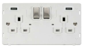 Click Definity 13A Ingot 2 Gang Switched Socket With Twin 2.1A Usb Outlets (4.2A) (Twin Earth) Insert