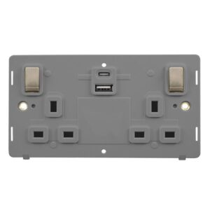 Click Definity 13A Ingot 2 Gang Switched Safety Shutter Socket Outlet With Type A & C Usb (4.2A) Outlets Insert