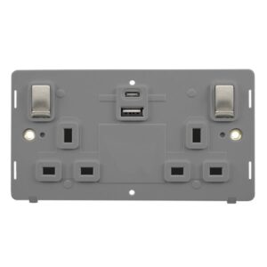 Click Definity 13A Ingot 2 Gang Switched Safety Shutter Socket Outlet With Type A & C Usb (4.2A) Outlets Insert