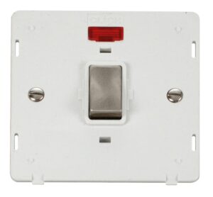 Click Definity Ingot 20A 1 Gang Dp Switch With Neon Insert White / Brushed Stainless