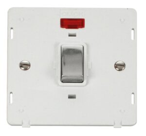 Click Definity Ingot 20A 1 Gang Dp Switch With Neon Insert White / Chrome