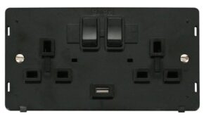 Click Definity 13A 2G Switched Socket With 2.1A Usb Outlet Insert Black