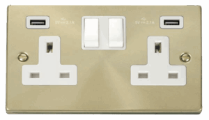 Click Deco 13A 2 Gang Switched Socket With Twin 2.1A Usb Outlets (4.2A) (Twin Earth)
