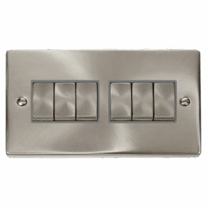 Click Deco 10Ax Ingot 6 Gang 2 Way Plate Switch