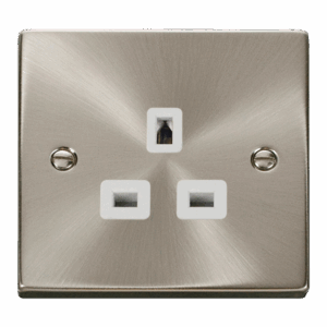 Click Deco 13A 1 Gang 3 Pin Safety Shutter Unswitched Socket Outlet Satin Chrome White Insert