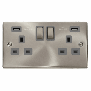 Click Deco 13A Ingot 2 Gang Switched Socket Outlet With Twin Usb (Total 4.2A) Outlets