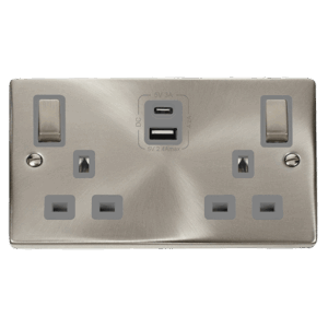 Click Deco 13A Ingot 2 Gang Switched Safety Shutter Socket Outlet With Type A & C Usb (4.2A) Outlets