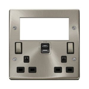 Click Deco 2 Gang 3 Pin Safety Shutter Type A & C Usb Switched Socket With Quad New Media Apertures