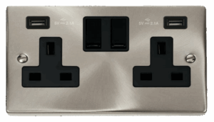 Click Deco 13A 2 Gang Switched Socket With Twin 2.1A Usb Outlets (4.2A) (Twin Earth)