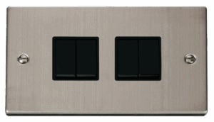 Click Deco 4 Gang 2 Way 10Ax Switch Black
