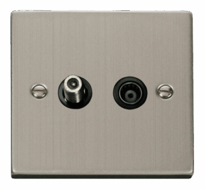 Click Deco 1 Gang Satellite & Isolated Coaxial Socket Outlet Black