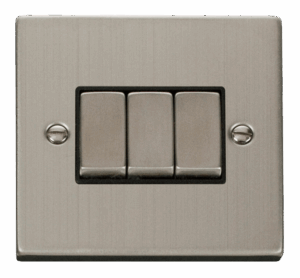 Click Deco 3 Gang 2 Way Ingot 10Ax Switch Black