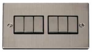 Click Deco 6 Gang 2 Way Ingot 10Ax Switch Black