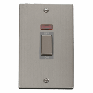 Click Deco 50A Ingot 2 Gang (Vertica) Double Pole Plate Switch With Neon