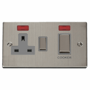 Click Deco 50A Ingot 2 Gang Double Pole Switch With 13A Double Pole Switched Socket Outlet & Neons