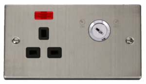 Click Deco 13A 1G Dp Lockable Skt W Neon Deco Ss Bk