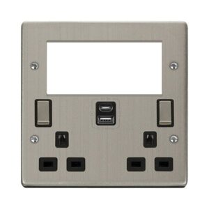 Click Deco 2 Gang 3 Pin Safety Shutter Type A & C Usb Switched Socket With Quad New Media Apertures