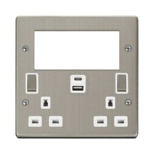 Click Deco 2 Gang 3 Pin Safety Shutter Type A & C Usb Switched Socket With Quad New Media Apertures