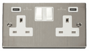 Click Deco 13A 2 Gang Switched Socket With Twin 2.1A Usb Outlets (4.2A) (Twin Earth)