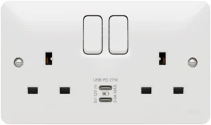 Hager 13A 2 Gang Double Pole Switched Socket USB C+C PD