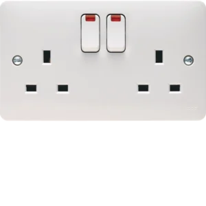 Hager 2 Gang Double Pole Switched Socket Dual Earth with LED Indicators