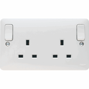Hager 2G Double Pole Switched Socket Side Rockers