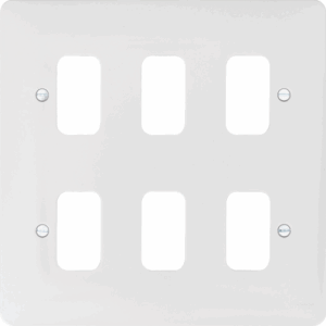 Hager 6 Gang White Moulded Grid Plate