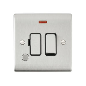 Saxby Electrical Raised Screwed 13A Switched Fused Spur Unit with Flex Outlet and Neon Brushed Steel