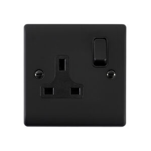 Saxby Electrical Raised Screwed 13A 1G DP Socket Matt Black