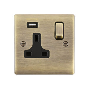 Saxby Electrical Raised Screwed 13A 1G DP Socket 2.1V USB Antique Brass