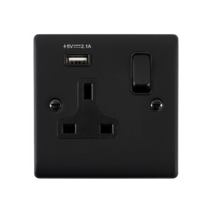 Saxby Electrical Raised Screwed 13A 1G DP Socket 2.1V USB Matt Black