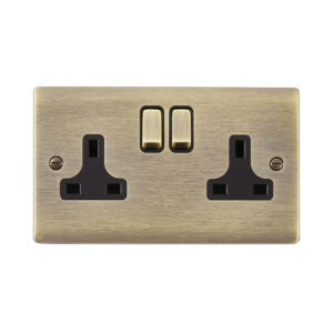 Saxby Electrical Raised Screwed 13A 2G DP Socket Antique Brass