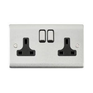 Saxby Electrical Raised Screwed 13A 2G DP Socket Brushed Steel