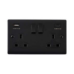 Saxby Electrical Raised Screwed 13A 2G DP Socket 45W USB A+C Matt Black