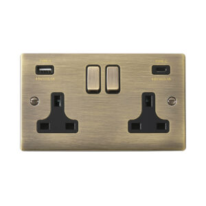 Saxby Electrical Raised Screwed 13A 2G DP Socket 15.5W USB A+C Antique Brass