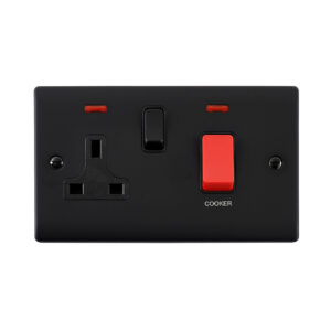 Saxby Electrical Raised Screwed 45A DP Cooker Switch 13A Socket Neon Matt Black