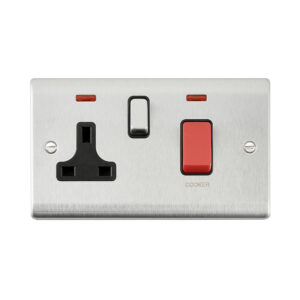 Saxby Electrical Raised Screwed 45A DP Cooker Switch 13A Socket Neon Brushed Steel