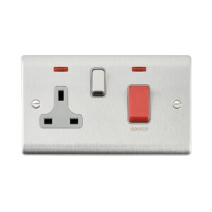 Saxby Electrical Raised Screwed 45A DP Cooker Switch 13A Socket Neon Brushed Steel