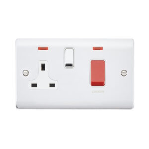 Saxby Electrical Raised Screwed 45A DP Cooker Switch 13A Socket Neon Polished Chrome