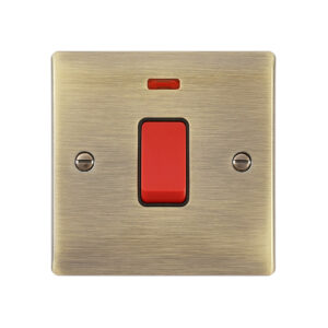 Saxby Electrical Raised Screwed 45A 1G DP Switch Neon Antique Brass